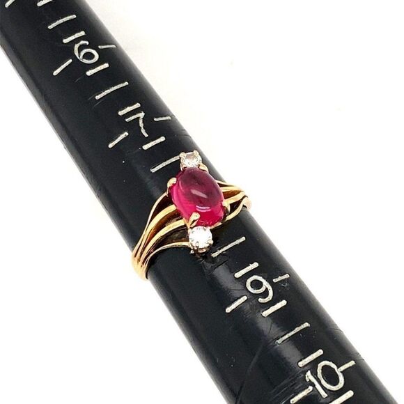 14k Cabuchon Ruby & Diamonds Ring - Picture 12 of 15